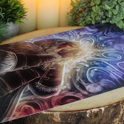 A4 print of Odin sacrificing his eye for wisdom. Depicting the moment Odin sacrifices his eye to drink from Mimir’s Well - a powerful symbol of wisdom gained through sacrifice.