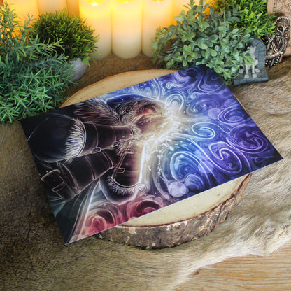 A4 print of Odin sacrificing his eye for wisdom. Depicting the moment Odin sacrifices his eye to drink from Mimir’s Well - a powerful symbol of wisdom gained through sacrifice.