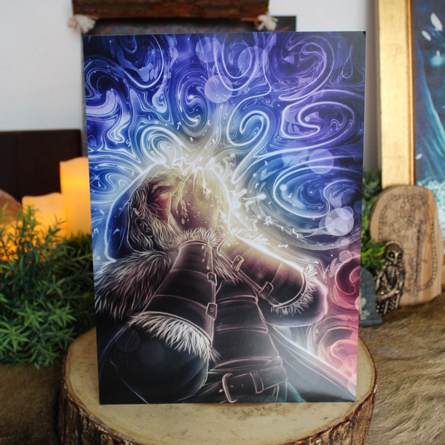 A4 print of Odin sacrificing his eye for wisdom. Depicting the moment Odin sacrifices his eye to drink from Mimir’s Well - a powerful symbol of wisdom gained through sacrifice.