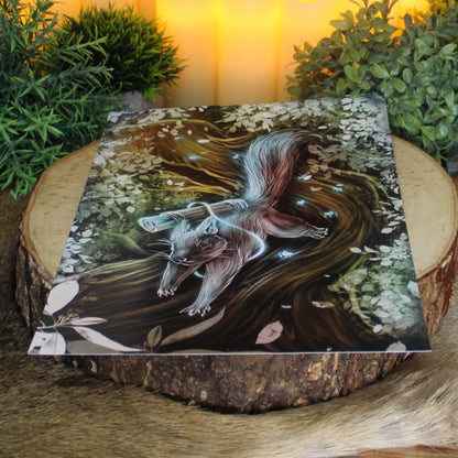 A4 print featuring Ratatoskr, the mischievous squirrel who scurries up and down Yggdrasil, carrying messages between the eagle above and serpent Níðhöggr below.