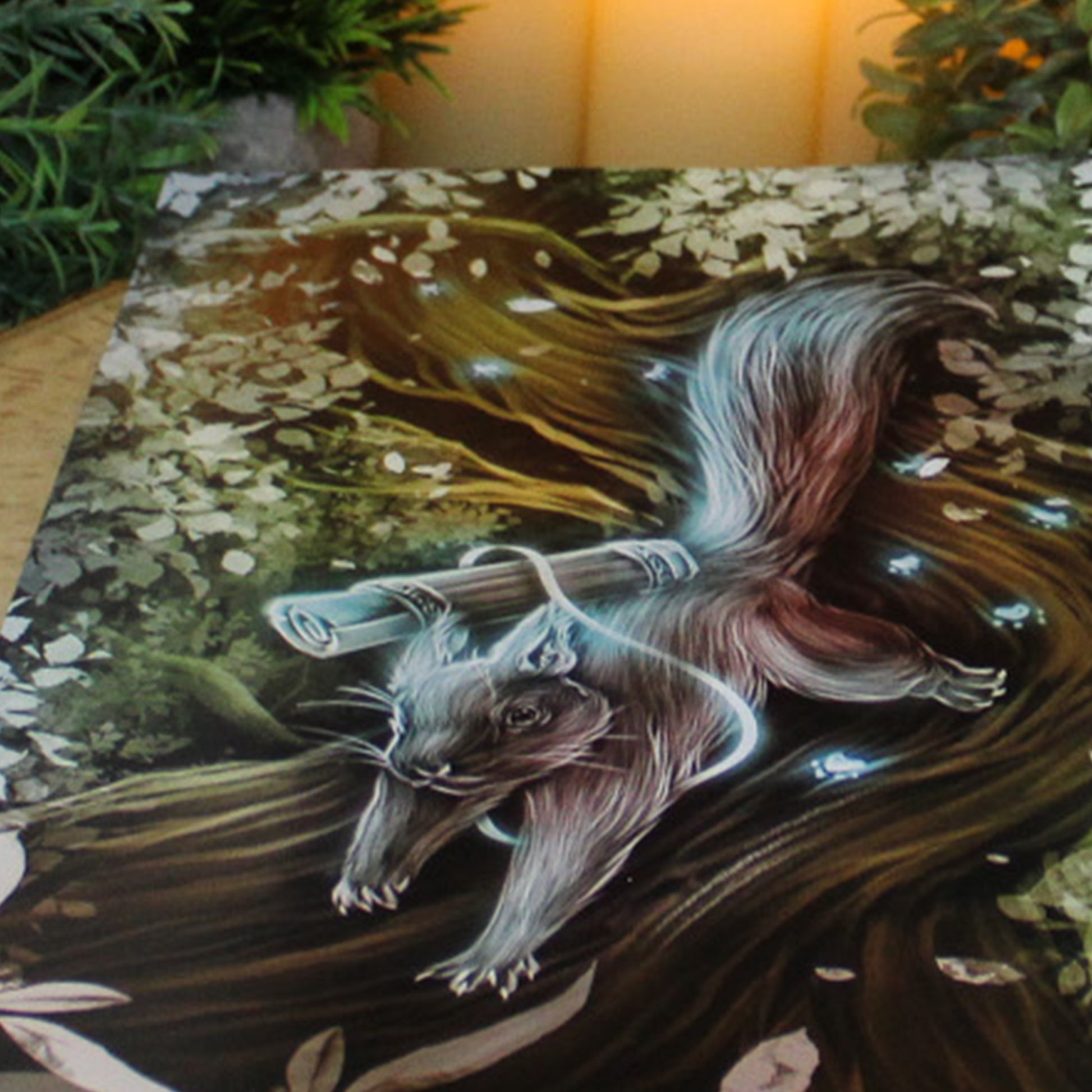 A4 print featuring Ratatoskr, the mischievous squirrel who scurries up and down Yggdrasil, carrying messages between the eagle above and serpent Níðhöggr below.