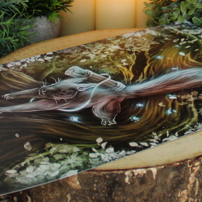 A4 print featuring Ratatoskr, the mischievous squirrel who scurries up and down Yggdrasil, carrying messages between the eagle above and serpent Níðhöggr below.