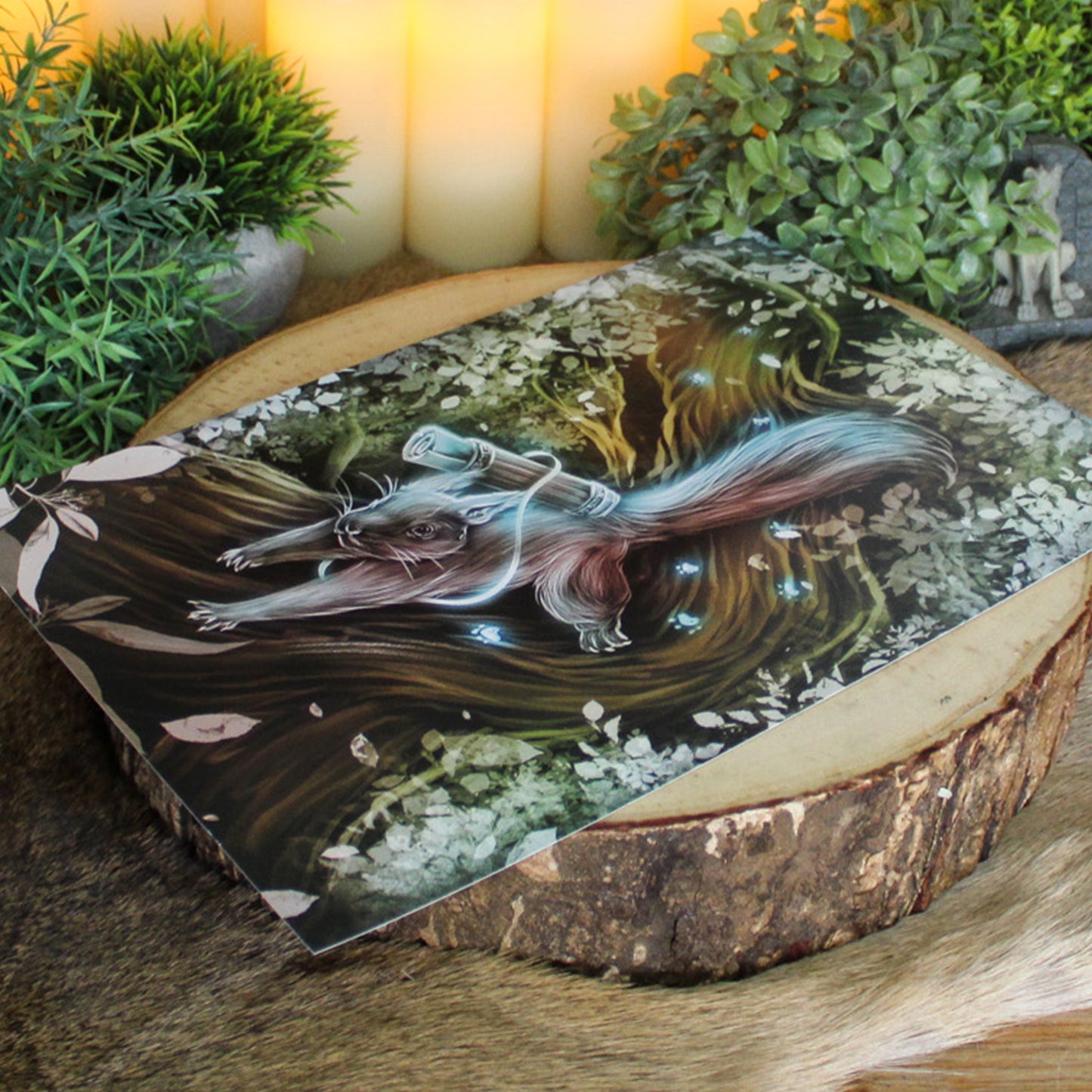 A4 print featuring Ratatoskr, the mischievous squirrel who scurries up and down Yggdrasil, carrying messages between the eagle above and serpent Níðhöggr below.