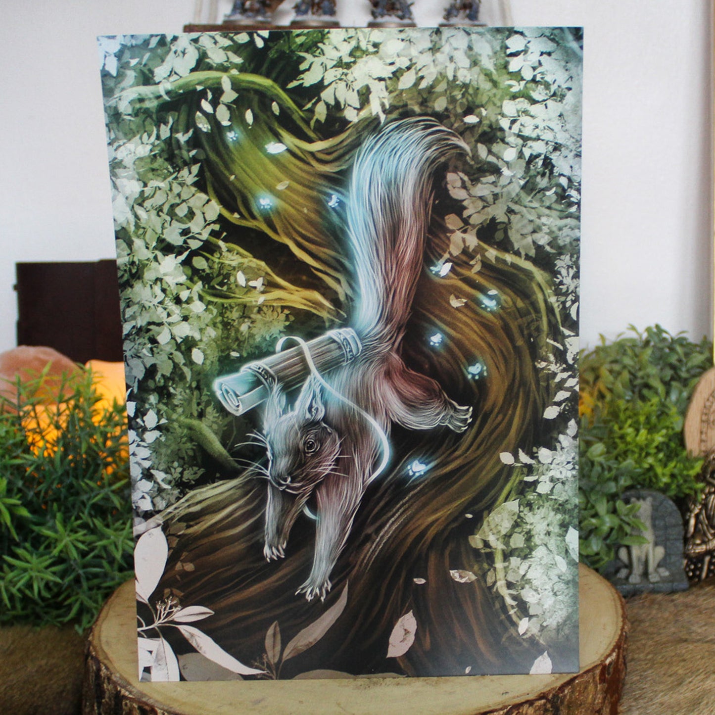 A4 print featuring Ratatoskr, the mischievous squirrel who scurries up and down Yggdrasil, carrying messages between the eagle above and serpent Níðhöggr below.