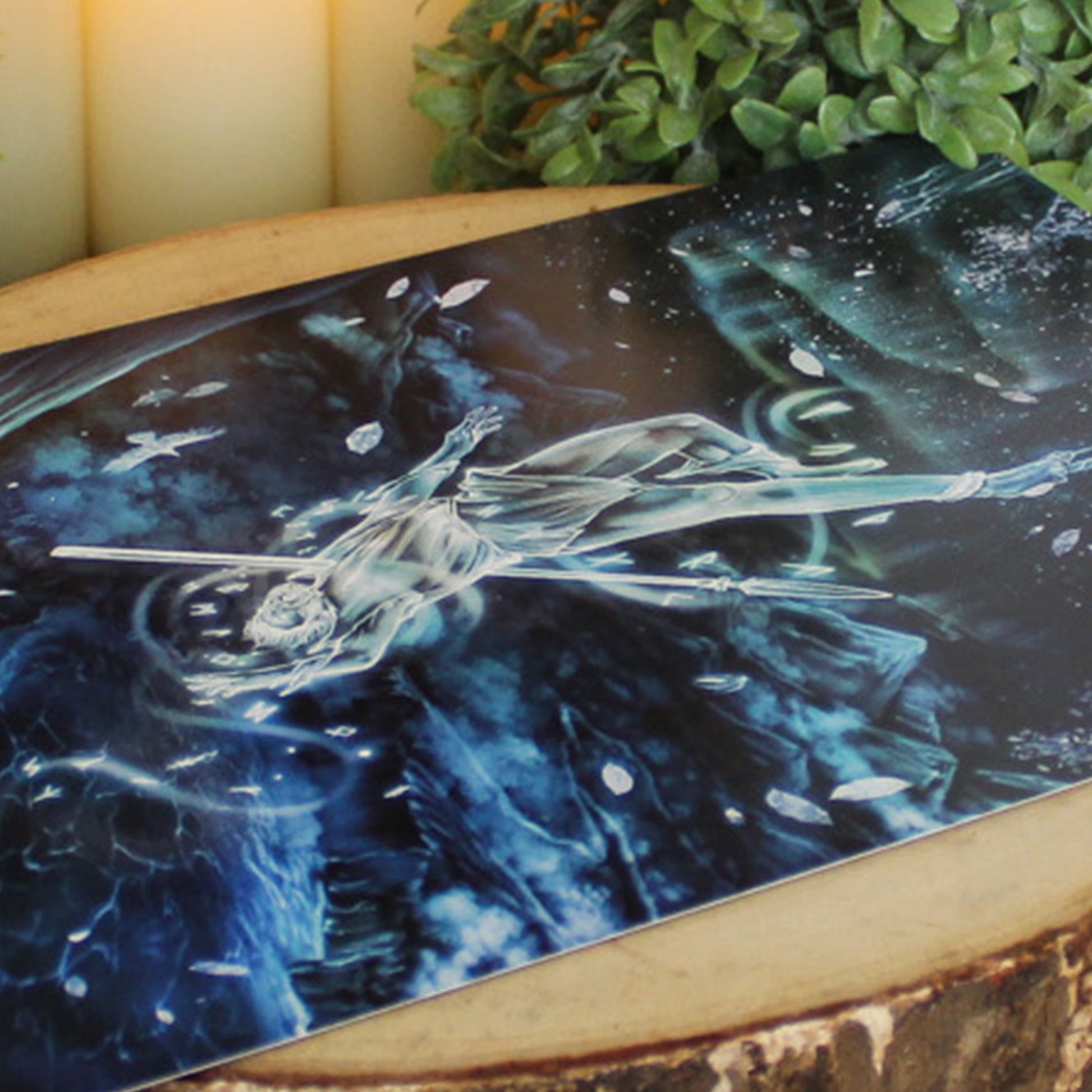 A4 print depicting Odin's ultimate act of sacrifice - hanging himself from the cosmic tree Yggdrasil for nine days and nine nights, wounded by his own spear Gungnir, to gain knowledge of the runes.