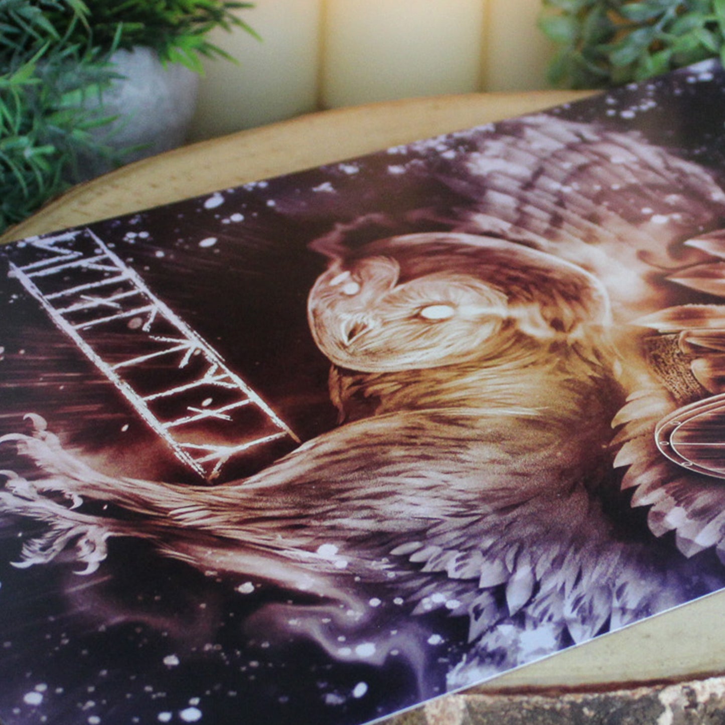 A4 print which depicts a fearless shieldmaiden - a warrior guided by wisdom and intuition, symbolised with the owl.