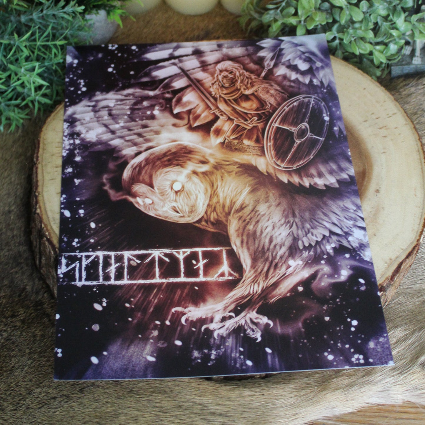 A4 print which depicts a fearless shieldmaiden - a warrior guided by wisdom and intuition, symbolised with the owl.