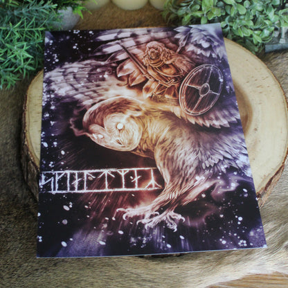 A4 print which depicts a fearless shieldmaiden - a warrior guided by wisdom and intuition, symbolised with the owl.