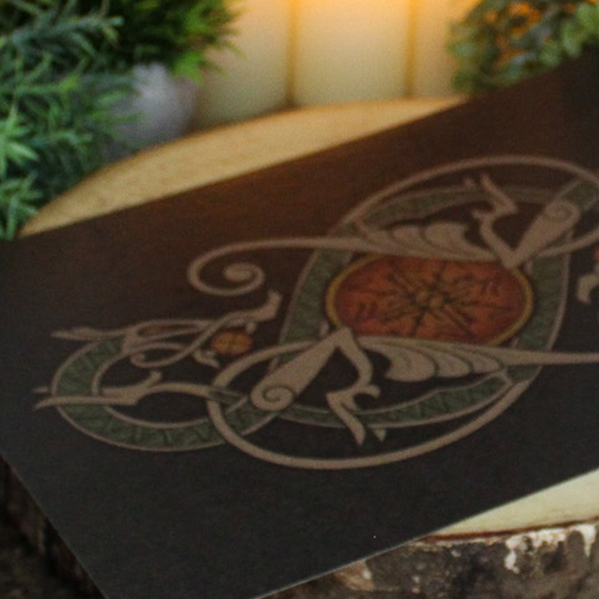 A4 print with a stunning depiction of the celestial wolves, Sköll and Hati, two great figures of Norse myth. This print captures their eternal pursuit in a striking, interwoven traditional Viking knotwork design. Created by Jonas Lau Markussen.