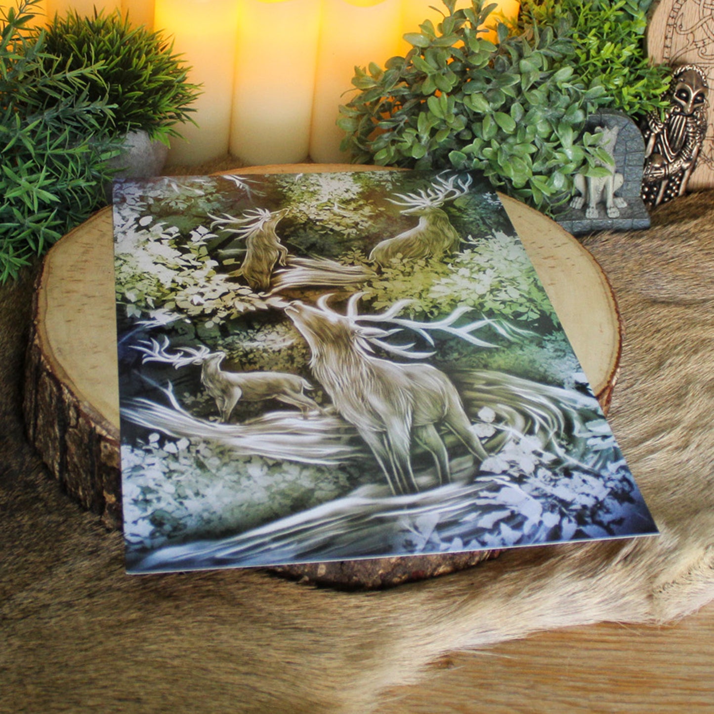 A4 art print of stags feeding from Yggdrasill, Norse World Tree.