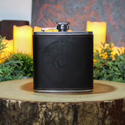 Viking Brooch Leather Hip Flask